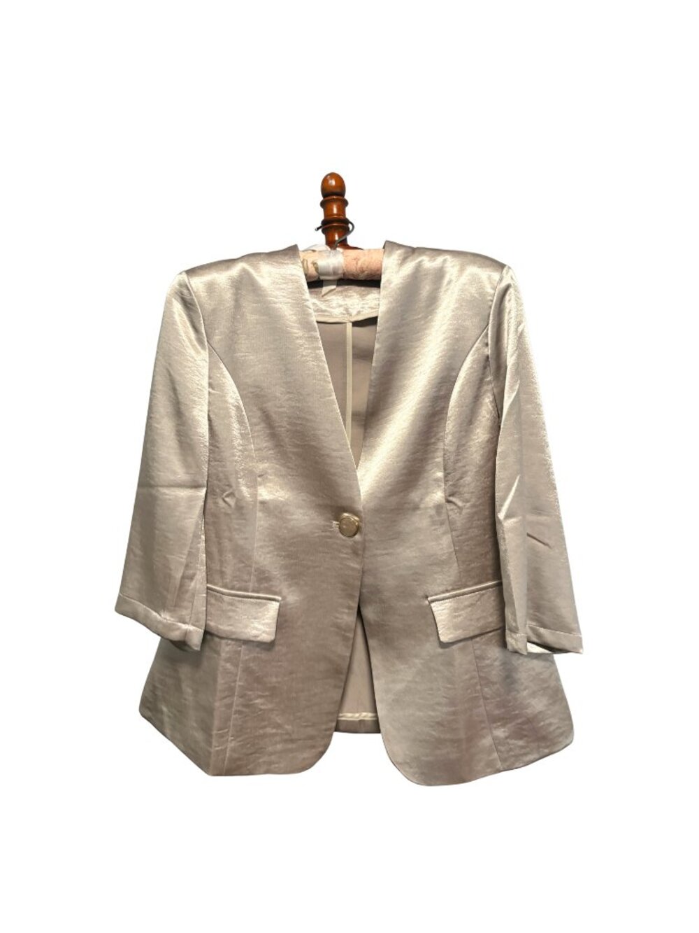 Cream Color Satin Blazer with Shoulder Pads